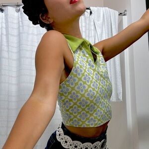 Floral Green Sleeveless “Golf” Top